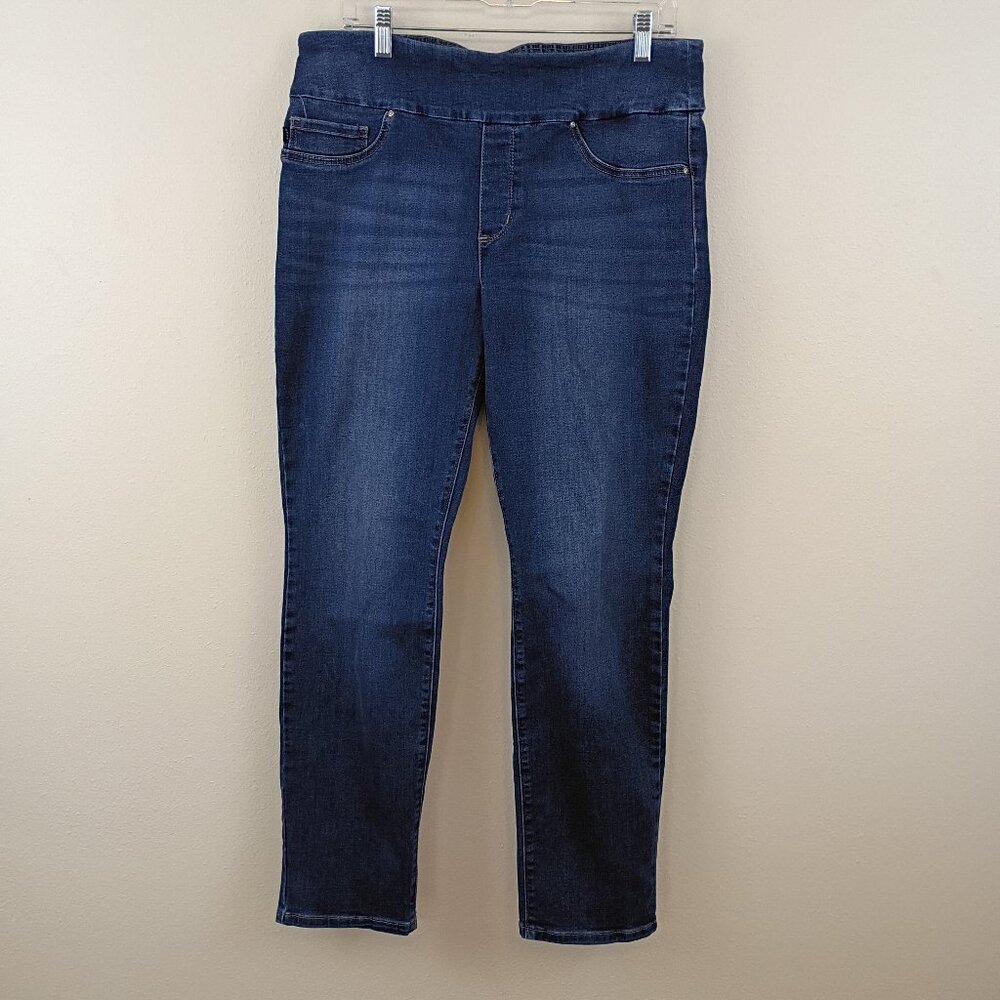 Lee Sculpting Slim Fit Mid Rise Jeans Size 14 Medium Wash Pull-On Stretch Denim